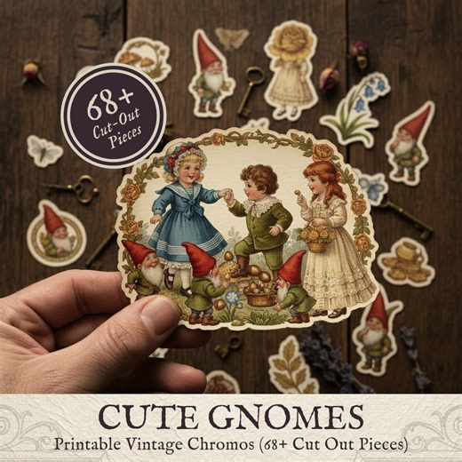 Cute Gnomes Printable Chromos Bundle | Vintage Ephemera Cut Outs Digital Craft - Etsy
