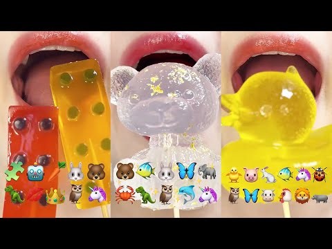 asmr 15 MINUTES COLORFUL JELLY EMOJI FOOD MUKBANG 알록달록 젤리 모음집 eating sounds