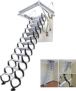 INTSUPERMAI Retractable Attic Ceiling Ladder - Black Folding Extension Loft Stairs, Max 10 ft Height, 600lbs Load Capacity, Pull Down (27.6 x 47.2 inch)
