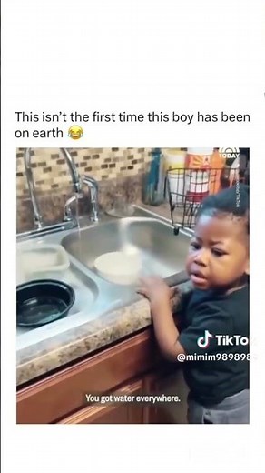 This isn't the first time this boy has been on earth - Ma'am . Semaj washing dishes .