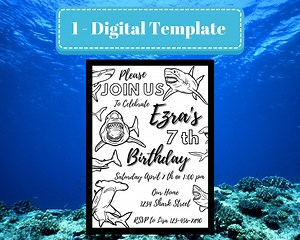 Editable Shark Invitations Black and White Template to Download Printable Digital File - Etsy Australia