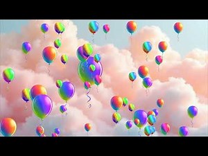 Balloons Background Video, Rainbow Color Flying Balloons Flying in the Sky, Sensory Video