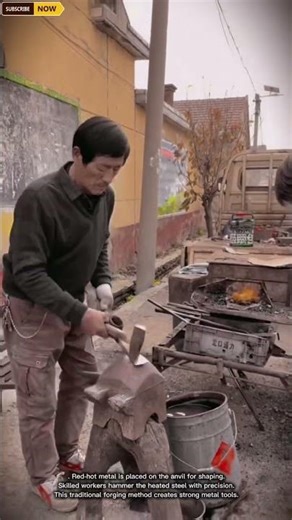 Traditional & Skilled Blacksmith Forging Technique for Metal Shaping and Tool Making in Outdoor