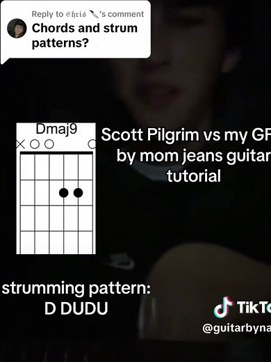 Replying to @ℭ𝔥𝔯𝔦𝔰 🔪 How to play Scott Pilgrim vs my GPA guitar tutorial #fyp #scottpilgrimvsmygpa #momjeans #midwestemo #tutorial #chords #tabs