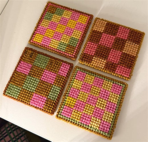 Retro Inspired Needlepoint Coasters - Set of 4 - Etsy