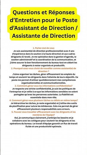 Questions et Réponses d’Entretien pour le Poste d’Assistant de Direction / Assistante de Direction