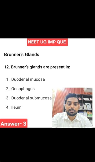 NEET 2026 Biology Practice Questions | Digestive System-Brunner's gland Chapter