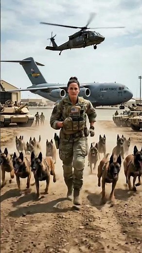 Girl Commands 12 K9 Dogs at Military Air Base 😱😱 #K9Training #plane #DogTraining #military
