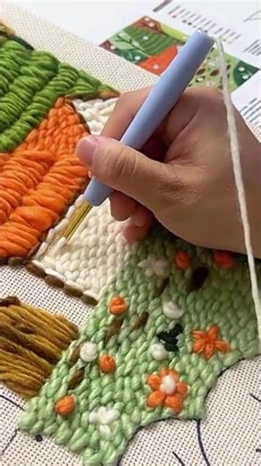 Let's Punch Needle Embroidery together：Landscape painting#handbroidery #handmade