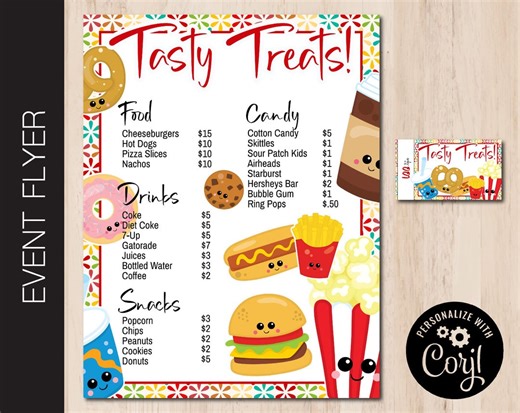 Editable Concessions Stand Flyer | Canteen | Cafe | Snack Stand Menu | Food Stand | Price List | Fundraiser | 3 Sizes PDF or JPG Corjl 0060 - Etsy