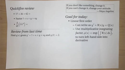 Linear first-order differential equations (Diff. Eq.; Lecture 1-5; Spring 2026)
