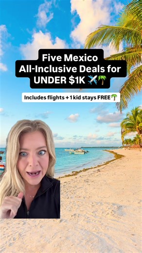 These Mexico deals are CHEAP right now 🇲🇽👇 Here are 5 all-inclusive resorts you can book for under $1,000 per person — and 1 kid stays FREE at select resorts 👀 ✈️ 4 nights airfare from $589 pp 👶 1 kid stays FREE at select resorts 🏝️ 5 incredible all-inclusive resorts to choose from ⏰ Book by 2/16 📅 Travel by 12/31 Terms & conditions apply. Pricing varies by departure city and travel dates. All U.S. & Canada gateways included #allinclusivedeals #allinclusiveresorts