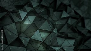 Black futuristic glossy construction with grunge texture. Futuristic technology science fiction concept. Abstract 3D render of low poly surface. Seamless loop animation with DOF 4k UHD (3840x2160)