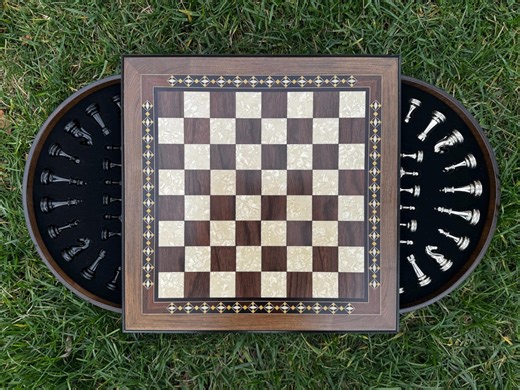 Classic Chess Set | Mother of Pearl Board | Metal Chess Pieces | Gift | Handmade - Etsy