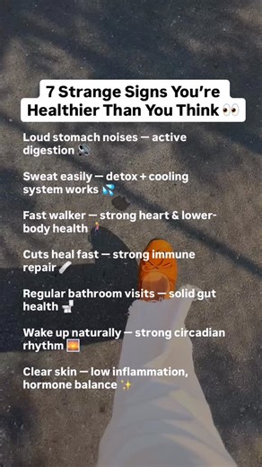 Tatch | Fitness & Health Coach for Women 40+ on Instagram: "Which one surprised you the most?!✨ We spend so much time looking for what’s “wrong” with our bodies… �That we sometimes forget how many things are quietly working well! Here are 7 signs you might be healthier than you think — especially in midlife: 1. You wake up naturally�➤ A sign of a strong circadian rhythm and a regulated nervous system. Your body wants to run on a routine — this means it’s doing it well. 2. You’re a fast walker�➤
