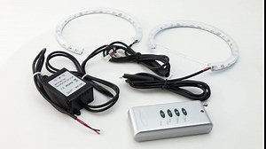 iJDMTOY Semi-Clear Lens, 7-Color Multi-Color Full LED Angel Eyes Halo Rings w/Adjustable Setting Control, Compatible with 2013 2014 Ford Mustang Projector Front Road Illuminating Light Retrofit