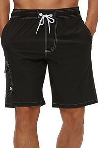 Tyhengta Men's Quick Dry Swim Trunks Mesh Lining Beach Board Shorts with Pockets Black XL