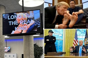 Hackers play AI video of Trump kissing Elon Musk’s feet on cafeteria screens at HUD headquarters: ‘LONG LIVE THE REAL KING’