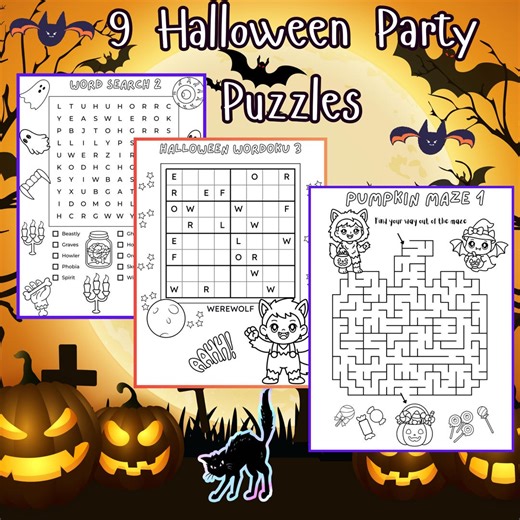 Halloween Activity Pages: Mazes, Word Search & Coloring (PDF Download) - Etsy