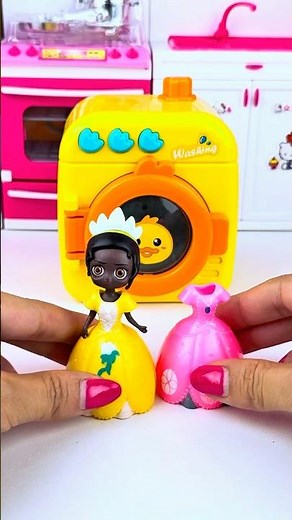 ASMR Unboxing Miniature Disney Princess & Washing Machine Toy | Satisfying Kitchen Set #Shorts