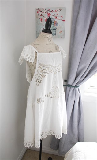 Lace DRESS: Spaghetti Strap Halter Top, Bohemian Upcycled Tablecloth Tunic for Festivals, Beach Cover-up - Etsy