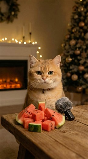 [ASMR Cat Sounds] Cute Cat Eating Watermelon 🍉😻 #catasmr #asmr #christmasasmr #cutecat