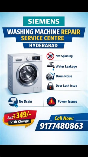 Quick Care Repair on Instagram: "🧺 Siemens Washing Machine Repair Service Centre Hyderabad 🔧 We deliver professional and reliable Siemens washing machine repair services in Hyderabad for all Siemens models, including front load, top load, fully automatic, and semi-automatic washing machines. Our trained technicians provide precise fault diagnosis and long-lasting repairs using genuine Siemens spare parts. ⚙️ Siemens Washing Machine Repair Services Include: ✔️ Washing machine not starting / pow