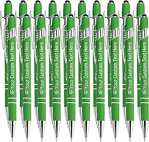 STREADVE Personalized Custom Pens with Name Engraved Logo Text Pen, Pack of 20 Customized Smooth Writing Pens Personalization Gift for Men Women Wedding Office Business Promotion, Light Green