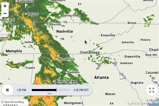 AccuWeather Tennessee Statewide Radar Scan at 12:10pm CT. #Tennessee #Nashville #Memphis #Chattanooga #Knoxville #TDOT #Traffic #Weather https://accuweather.com/en/us/chattanooga/37402/weather-radar/331086… | On Time Traffic