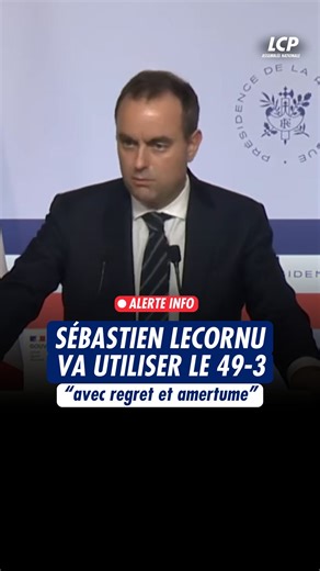 🔴Le Premier ministre, Sébastien Lecornu, va utiliser le 49-3 sur le budget 2026. À l'issue d'un conseil des ministres, il a expliqué "avoir décidé, avec une certaine forme de regret et un peu d'amertume, d'engager la responsabilité du gouvernement". Et ce, "dès demain, sur la partie recettes du projet de loi de finances". | LCP