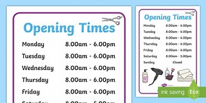 Hairdressers / Salon Role Play Opening Times