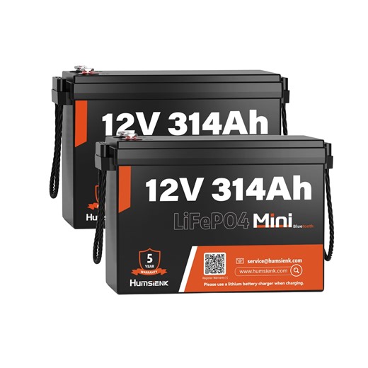HumsiENK 12V 300Ah Mini LiFePO4 Battery Bluetooth(314Ah), IP 67, Built-in 200A BMS, 15000 Deep Cycles, 300Ah Marine Battery, with Low-Temp Protection for Torlling Motor RVs Solar, 2 Packs