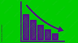 Animated violet recession chart of financial decline with a trend line chart. Concept of economic crisis, recession, inflation. Bar chart. Profit down. Vector illustration isolated on green background
