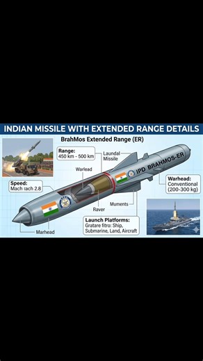 Brahmos Missile New ER version with Extended Range Advance Technology #defence #missile #brahmos