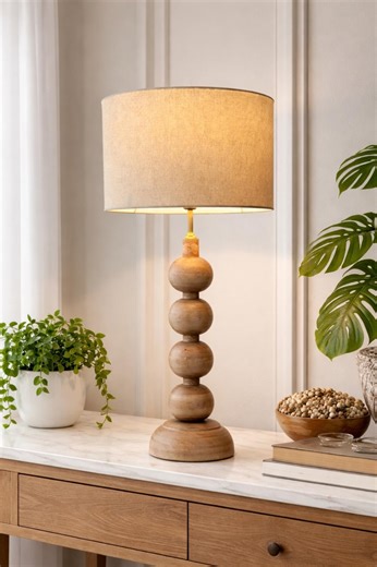 Solid Wood Bobbin Lamp Base – Japandi Stacked Sphere Desk Light (BASE ONLY) - Etsy