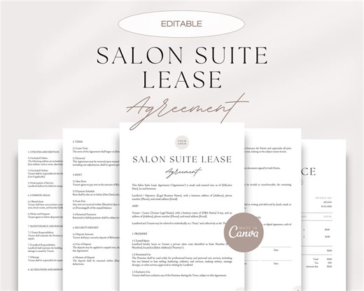 Salon Suite Lease Agreement Template, Salon Booth & Suite Rental Contract, Editable Business Lease, Canva Template, Digital Download