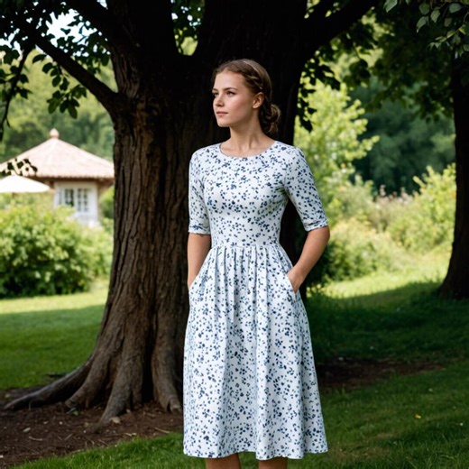 Gathered Midi Dress Sewing Pattern With Pockets (PDF) - Etsy