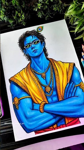 Cool 😎 Anime Krishna Drawing Colour ✍️❤, Lord Krishna In Animestyle 🦚 #shorts #krishna #art #anime
