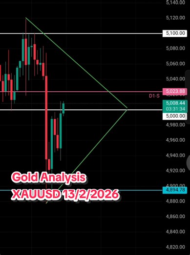 #creatorsearchinsights 📅 13 Feb 2026 | Gold Chart Analysis | Trading XAUUSD 🔹 Wanting to become a trader doesn’t mean you have to pay expensive fees 💵 🔹 But everything has a price — the time you sacrifice to learn, the mental pressure you endure along the way, or even the capital lost every time you cut a trade or give up In this video, I share the exact techniques I personally use in the XAUUSD market: ✅ Understand and mark key support & resistance levels ✅ Identify precise entry and exit p