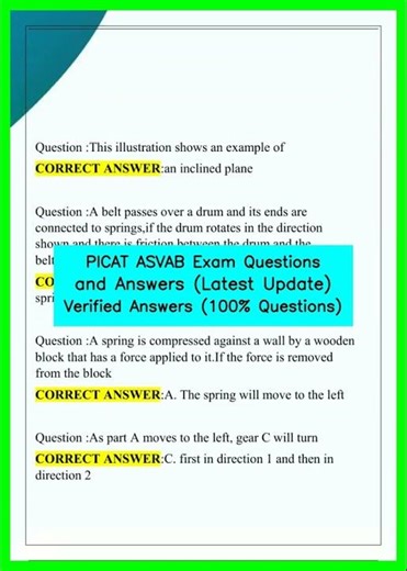 PICAT ASVAB Exam Questions and Answers Latest Update Verified Answers 100% Questions video