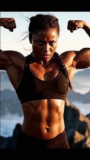 Epic Strength Muscular Woman Flexes on a Mountain Peak | Pure Power