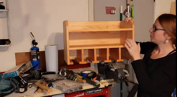 Sunix Medium Wood Cordless Drill Charging Station Power Tool Organizer, 2 Shelves, 5 Hangers, 24 in L x 12 in W x 6 in H