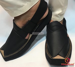 Men's Black Leather Peshawari Chappal: Handcrafted Traditional Sandals - Etsy