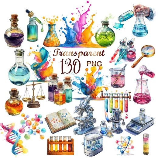 Watercolor Science Lab Clipart Bundle – 130 PNGs | Chemistry, STEM, Test Tubes, Beakers, Microscope | Commercial Use | DigitalDownload - Etsy España