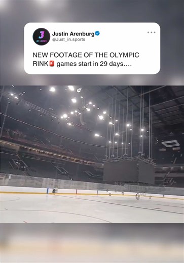 New footage of the Olympic rink has been released just 29 games before the games start. Also the IIHF president Luc Tardif has said the arena has fallen short of expectations for the seating capacity. The arena was supposed to fit 14,012 spectators, but will now only fit 11,800. Do you think it will be done in time?? 🎥: Fwieeser55/X #nhl #olympics #hockey #fyp #foryou