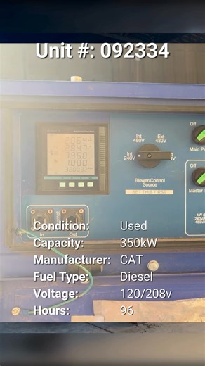 Our 350kW Caterpillar C13 diesel generator just completed a full load bank test, verifying stable voltage, frequency, and output across every stage. 🔹 350kW standby rating 🔹 277/480V three-phase 🔹 Only 96 hours of runtime 🔹 Weatherproof SAE enclosure 🔹 Ready for immediate shipment from Brighton, CO When reliability matters, we don’t just start generators, we prove them. 📞 877-866-6895 | 🔗 https://loom.ly/DLkNN_M #GeneratorSource #Caterpillar #CATPower #LoadBankTest #DieselGenerator #Indus