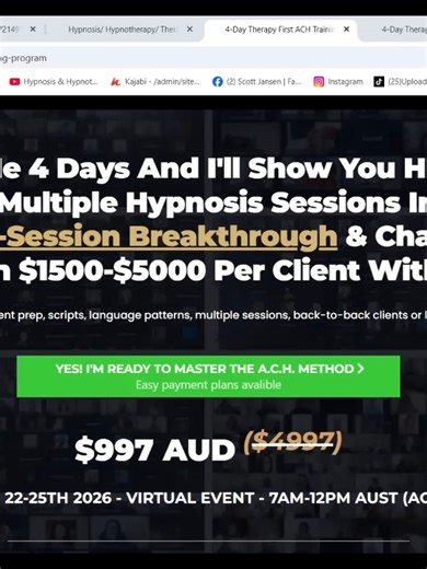 🔥Only 35 Spots Left — 4-Day ACH Training Closing Fast!🔥 I’ll keep this quick — only 35 spots remain for the 4-Day ACH Training, and they’re disappearing faster than expected. If you’ve been waiting for the right moment, this is it. This isn’t just another hypnosis course that sells you scripts or surface-level theory. In just 4 days, you’ll learn how to confidently create real breakthroughs using advanced conversational hypnosis and master our bespoke sales process to charge your client up to 