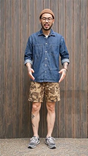 ลุคสไตล์ Amekaji ทำไมเสื้อเดนิมทรง Oversize คู่นี้ถึงเข้ากับกางเกงลายพรางขาสั้นได้อย่างลงตัว?