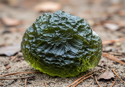 Moldavite is natural glass formed by the intense heat and pressure of a meteorite impact, scattering molten rock as glass tektites. Found mainly in Czech Republic. | Mirson Fine Minerals