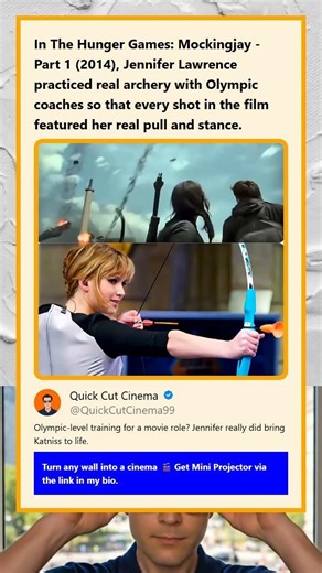 In The Hunger Games Mockingjay Part 1 2014 Jennifer Lawrence practiced real archery with Olympic coa